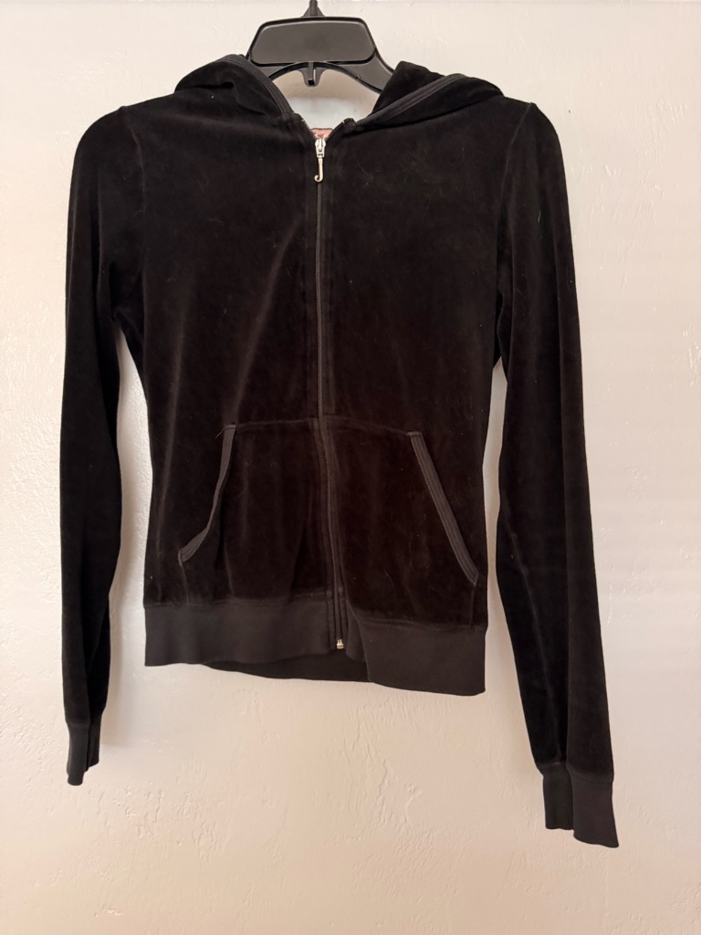 Juicy Couture Black Velour Hoodie with Pink Label - Picture 3 of 4
